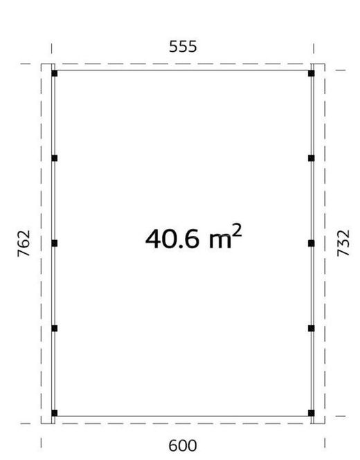 Abri de voiture Palmako Karl en bois 40,6 m2 600 x 762 cm + 12 x 12 poteaux en bois lamellé CP6076 101037