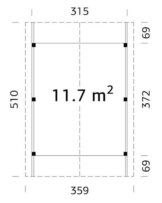 Carport garaje de madera Palmako robert 11.7 m2 315 x 372 cm + postes de 12 x 12 en madera laminada cp3237 101013