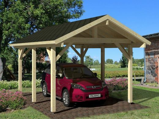 Carport garaje de madera Palmako robert 11.7 m2 315 x 372 cm + postes de 12 x 12 en madera laminada cp3237 101013