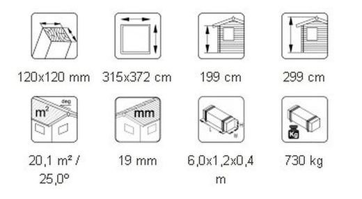 Carport garaje de madera Palmako robert 11.7 m2 315 x 372 cm + postes de 12 x 12 en madera laminada cp3237 101013