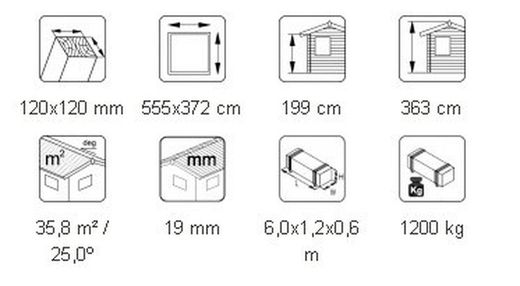 Carport garaje de madera Palmako robert 20.6 m2 555 x 372 cm + postes de 12 x 12 en madera laminada cp5637 101029