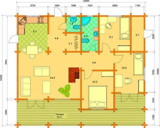 Maison préfabriquée en bois Esther Palmako 110,4 m2 Bois stratifié 134 mm