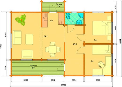 Maison en bois préfabriquée Evelin Palmako 70,7 m2 bois lamellé 114 mm