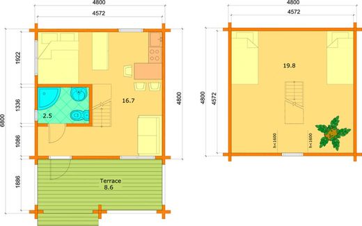 Casa de madera prefabricada johanna Palmako 47.6 m2 madera maciza 70 mm