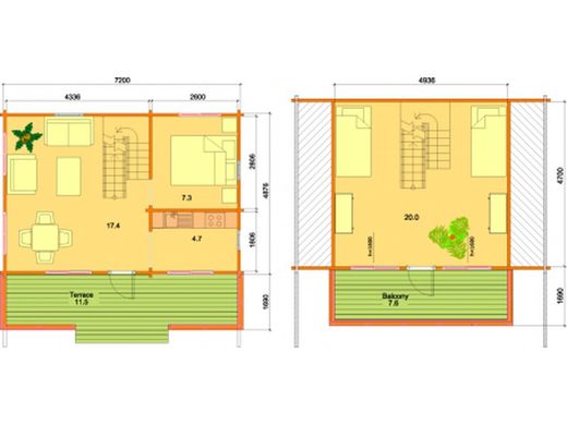 Casa de madera prefabricada marta Palmako 68.5 m2 madera maciza 70 mm