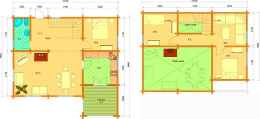Maison préfabriquée en bois Olivia Palmako 105,4 m2 Bois lamellé 114 mm