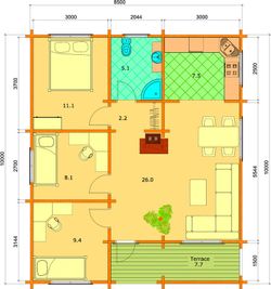 Regina Palmako casa pré-fabricada de madeira 77,1 m2 em madeira maciça 70 mm