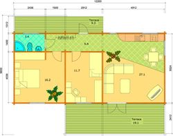 Casa de madeira pré-fabricada solveig Palmako 93,2 m2 madeira laminada 114 mm