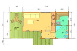Casa sauna de madera prefabricada Palmako ROBERTA 26.6 m2 madera laminada 88 mm