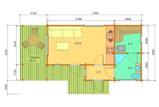 Casa sauna de madera prefabricada Palmako ROBERTA 26.6 m2 madera laminada 88 mm