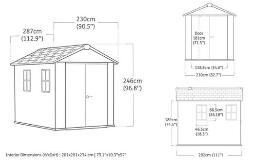 Caseta de Resina EVOTECH KETER NEWTON PLUS 759 / 975 - 262040 - 230 x 287 x 246 cm 10 AÑOS DE GARANTIA