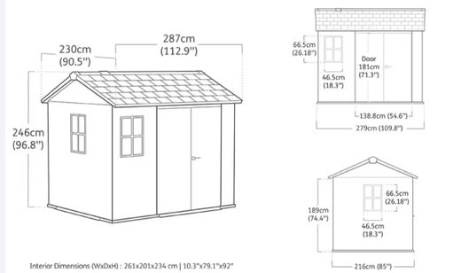 Caseta de Resina EVOTECH KETER NEWTON PLUS 759 / 975 - 262040 - 230 x 287 x 246 cm 10 AÑOS DE GARANTIA