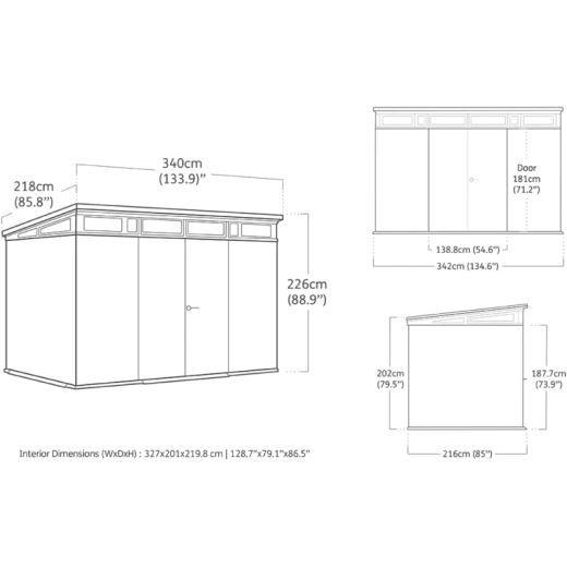 Caseta de resina KETER CORTINA 11X7 - 259121 - 342x218x226 cm y 7,4m2 - Gris ¡¡10 AÑOS DE GARANTIA!!