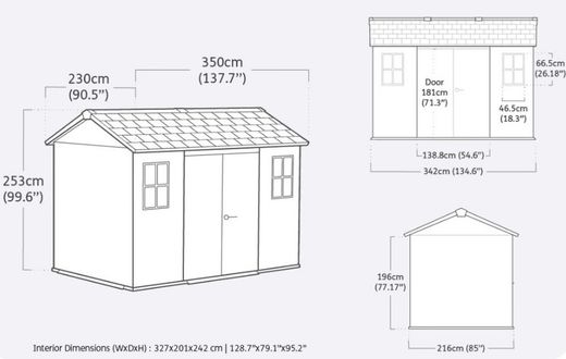 Cabine de resina KETER OAKLAND 1175 SD - 230167 - 350 x 229 x 254 cm