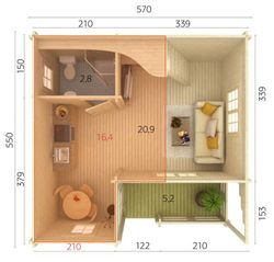 Casita de fin de semana Palmako emily  40.1 + 5.2 m2 590 x 570 cm pm70-5755 106566