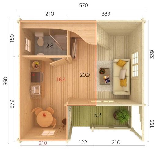 Casita de fin de semana Palmako emily  40.1 + 5.2 m2 590 x 570 cm pm70-5755 106566