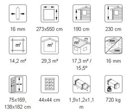 Galpão de madeira Palmako dá 14,7 m2 273 x 550 cm el16-2755 101210