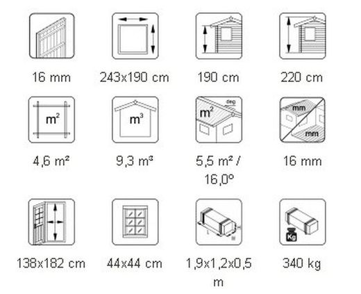 Galpão de madeira Palmako dá 4,5 m2 243 x 190 cm el16-2419 101176