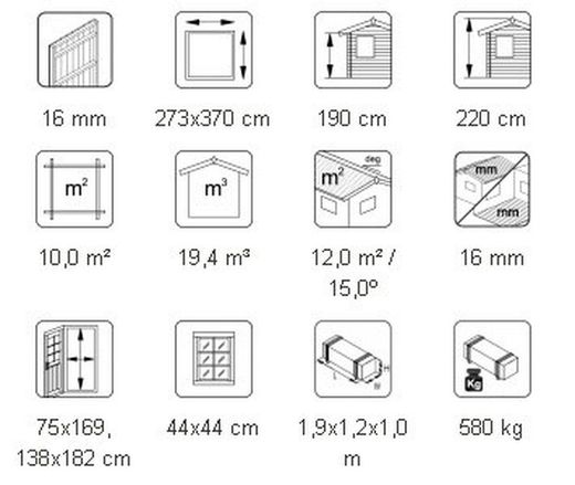 Galpão de madeira Palmako dá 9,9 m2 273 x 370 cm el16-2737 101206
