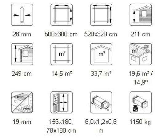 Cobertizo de madera Palmako jari 14.5 m2 550 x 346 cm fr28-5232 101338