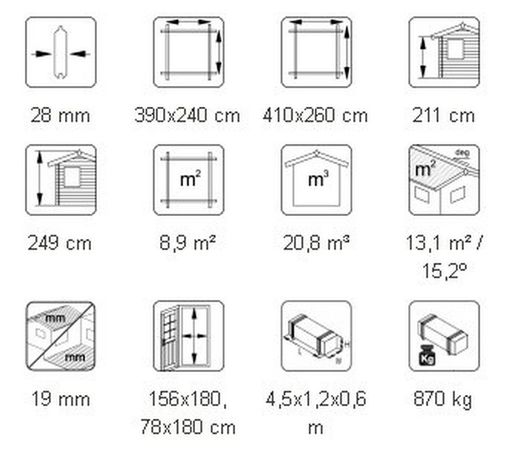 Galpão de madeira Palmako jari 8,9 m2 440 x 286 cm fr28-4126 101324
