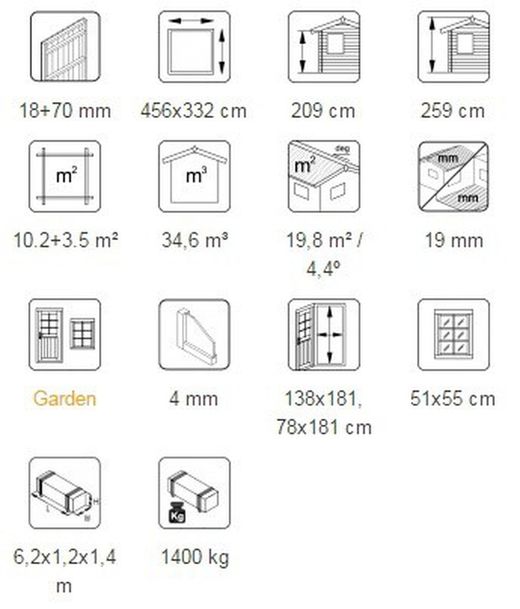 Galpão de madeira Palmako Kalle 13,5 m2 502 x 382 cm el18-4633-1 101232