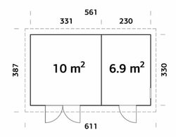 Remise en bois Palmako Kalle 16,9 m2 561 x 330 cm EL18-5633 101056