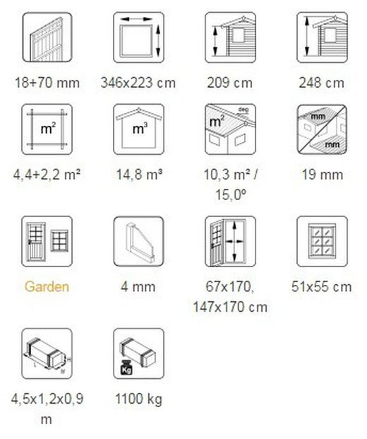 Abri bois Palmako Kalle 6,6 m2 396 x 283 cm EL18-3422 101228