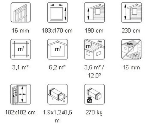 Cobertizo de madera Palmako leif 3.1 m2 189 x 186 cm el16-1817-1 101071 parte trasera incluida