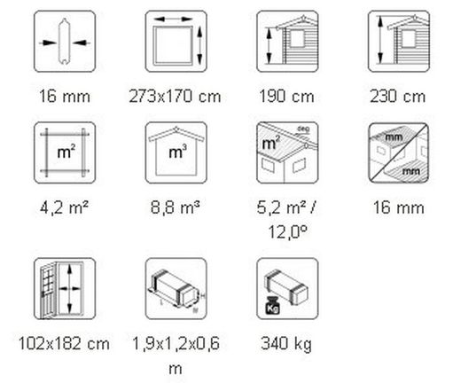 Galpão de madeira Palmako leif 4,5 m2 273 x 170 cm el16-2717 101081