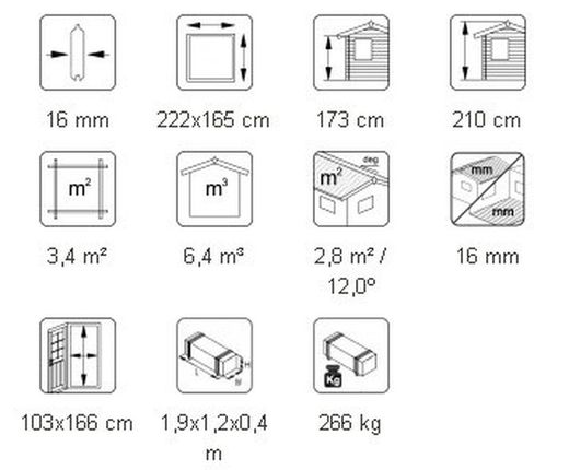 Galpão de madeira Palmako mia 3,4 m2 222 x 165 cm el16-2217 101076 sem parede traseira !!!