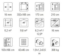 Cobertizo de madera Palmako mia 5.2 m2 333 x 165 cm el16-3317 101184 Sin pared trasera