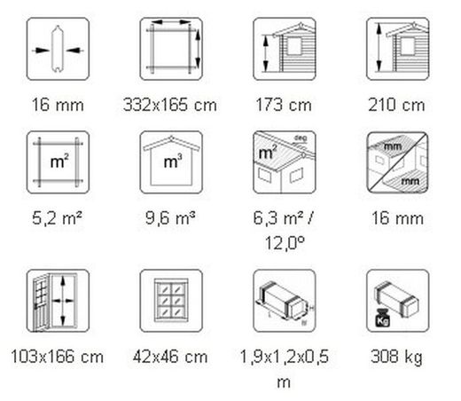Cobertizo de madera Palmako mia 5.2 m2 333 x 165 cm el16-3317 101184 Sin pared trasera