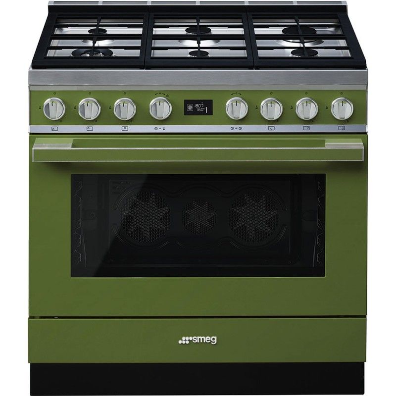 Cuisinière à gaz et électrique SMEG CPF9GPOG Vert olive — Zurione