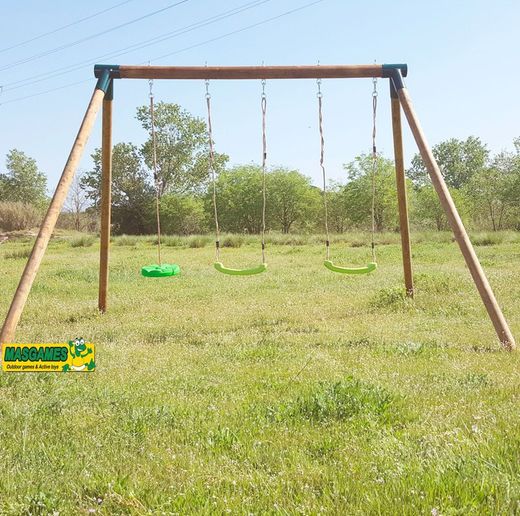 Columpio de madera MASGAMES KIBO PLUS Triple 2 asientos + plataforma MA700028