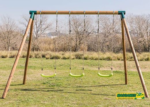 Columpio MADERA REDONDA MASGAMES ETNA Triple + 3 asientos de plastico MA700015