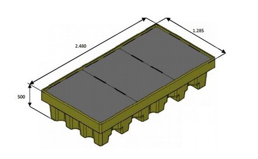 Cubeta 2 depositos 1000 litros con rejilla 2.480 x 1.285 x 500 mm 3086