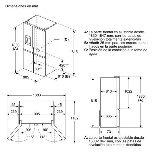 Frigorifico Multidoor SIEMENS KF96DAXEA IQ500 183 x 90.5 cm Acero negro antihuellas Total noFrost