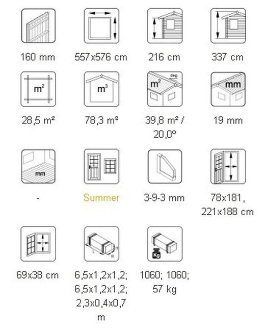 Palmako andre garagem de madeira 28,5 m2 557 x 576 cm el18-5658 101167 com porta seccional