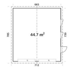 Palmako andre garagem de madeira 44,7 m2 665 x 739 cm el18-6774 108616 com porta seccional