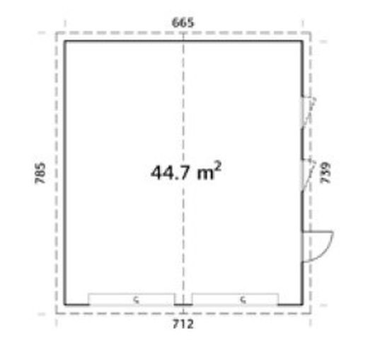 Palmako andre garagem de madeira 44,7 m2 665 x 739 cm el18-6774 108616 com porta seccional
