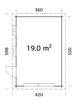 Garage en bois Palmako Rasmus 19,0 m2 380 x 570 cm FR44-3857-5 102419 avec porte sectionnelle