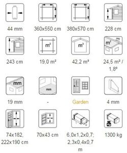 Garage en bois Palmako Rasmus 19,0 m2 380 x 570 cm FR44-3857-5 102419 avec porte sectionnelle