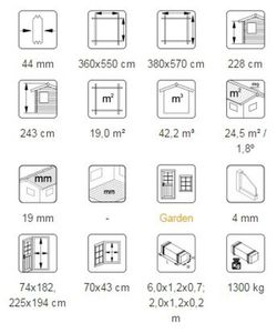 Palmako rasmus garagem de madeira 19,0 m2 380 x 570 cm fr44-3857-6 102415