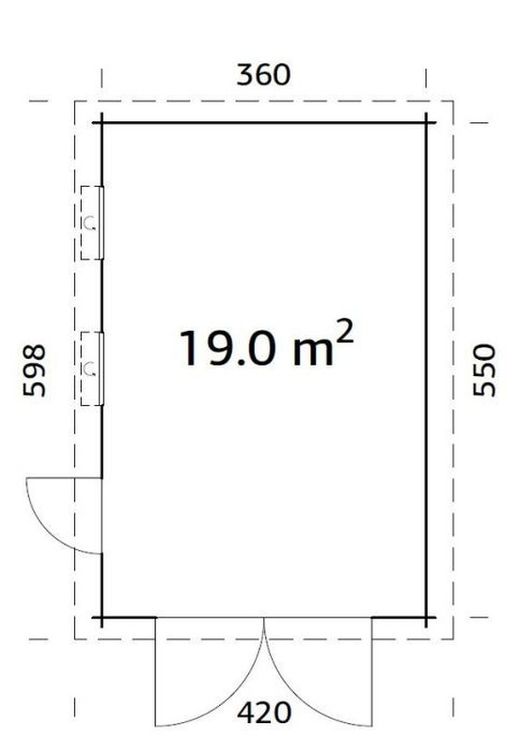 Palmako rasmus garagem de madeira 19,0 m2 380 x 570 cm fr44-3857-6 102415