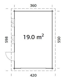 Palmako rasmus garagem de madeira 19,0 m2 380 x 570 m2 fr44-3857-5 101894 sem porta