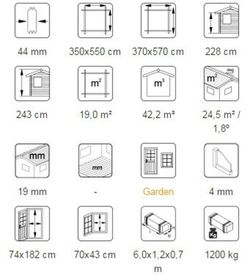 Palmako rasmus garagem de madeira 19,0 m2 380 x 570 m2 fr44-3857-5 101894 sem porta