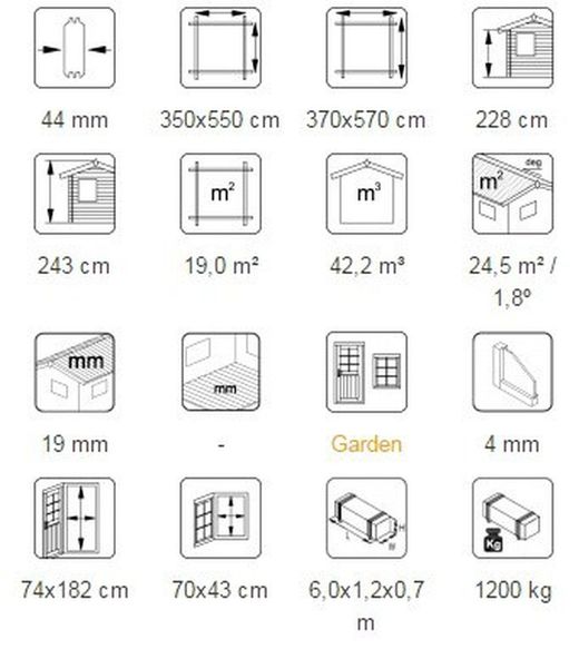 Palmako rasmus garagem de madeira 19,0 m2 380 x 570 m2 fr44-3857-5 101894 sem porta