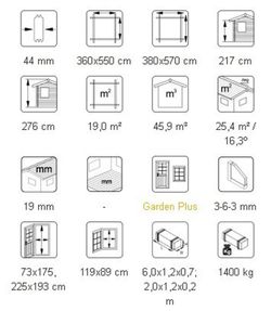 Palmako roger garagem de madeira 19,0 m2 380 x 570 cm fr44-3857 102347