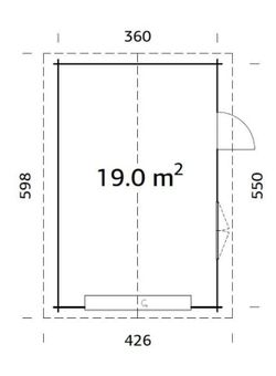Garaje de madera Palmako roger 19.0 m2 380 x 570 cm fr44-3857-2 102355 con puerta seccional